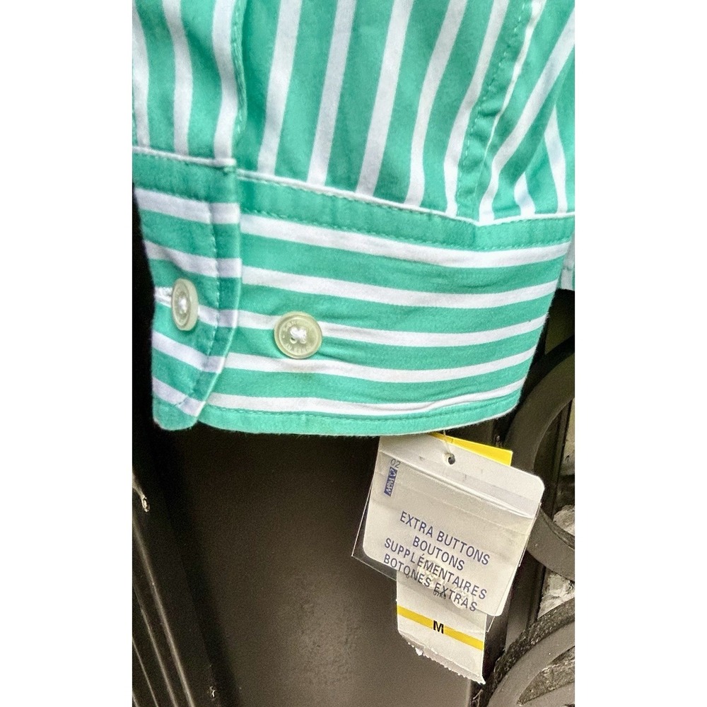 Jones New York Signature NWT Seafoam Green White Striped Button Shirt Medium M - Picture 8 of 11